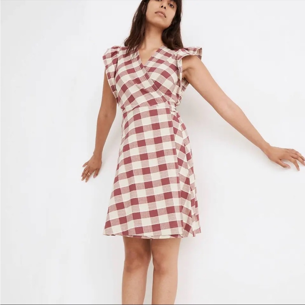 NWT Madewell Gingham Ruffled Wrap Mini Dress Size Medium